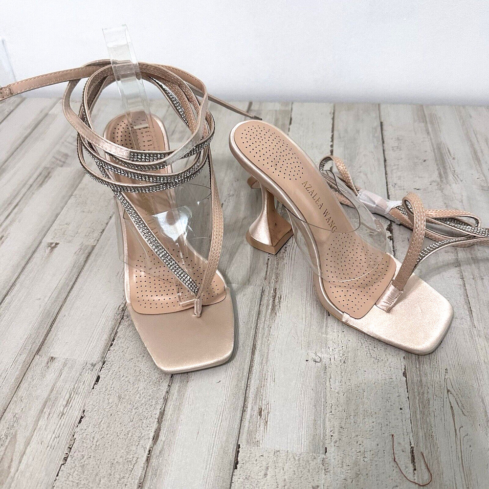 Azalea Wang Crystal Wrap Heels Malibu Nude 7.5 Satin Party Cocktail Sexy Bling